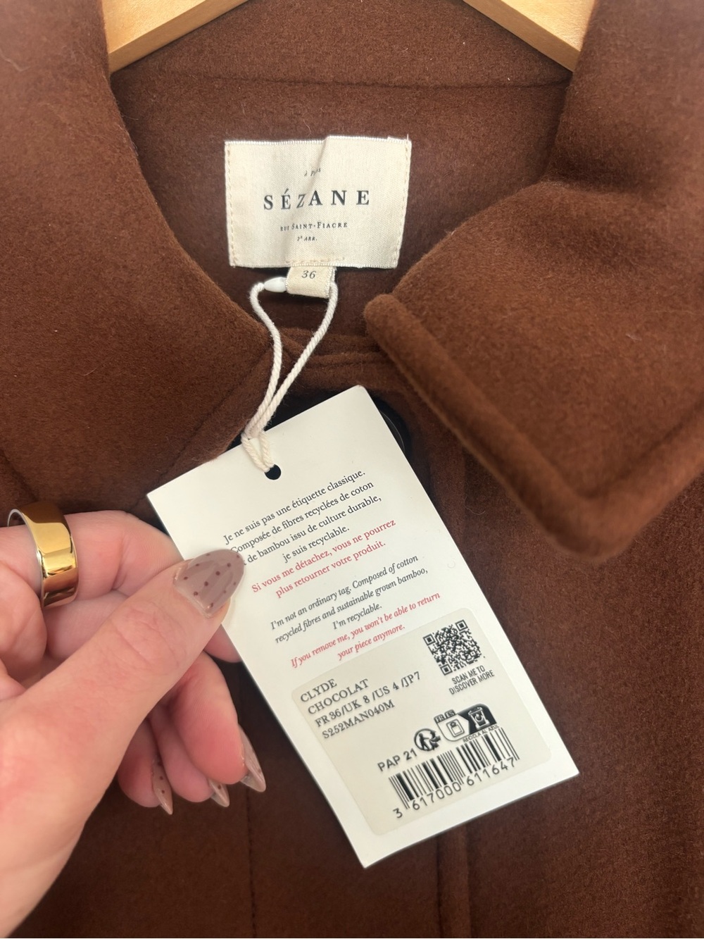 NWT Sézane Clyde Wool Coat in Chocolate Size 4/36 - Picture 6 of 9